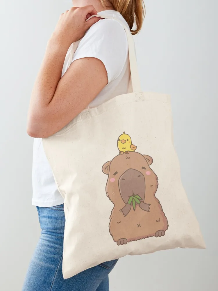 Cute Capybara with Yellow Bird Doodle Tote Bag shopping bag logo Shopping bags great bag personalized tote