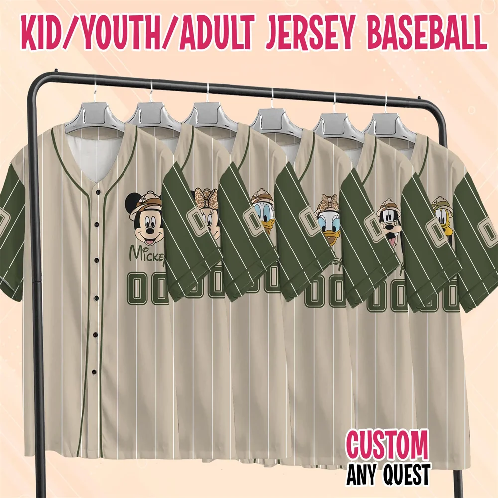 

Custom Disney Mickey Mouse Safari Baseball Jersey Mickey Safari Shirt Mickey Safari Animal Kingdom Shirt Herren Sommerhemd