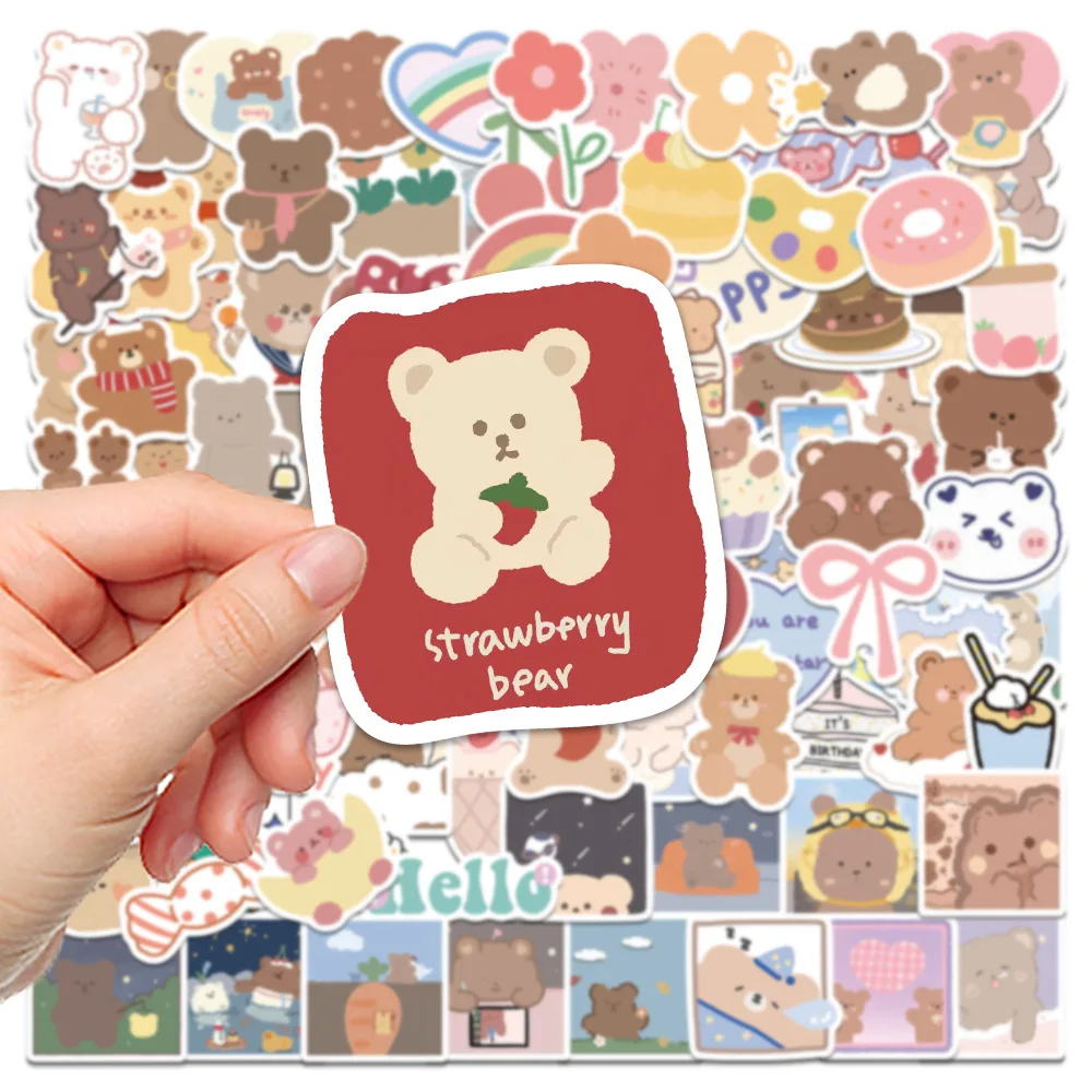 

102Pcs INS Korean Style Bear Stickers Set Waterproof Laptop Skin Phone Guitar Car Skateboard Suitcase Decals