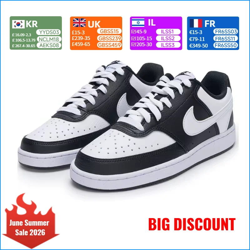 

Nike Court Vision Black and White Colorblock Fashionable and Versatile Everyday Casual Low-Top Sneakers for Women DH3158-003