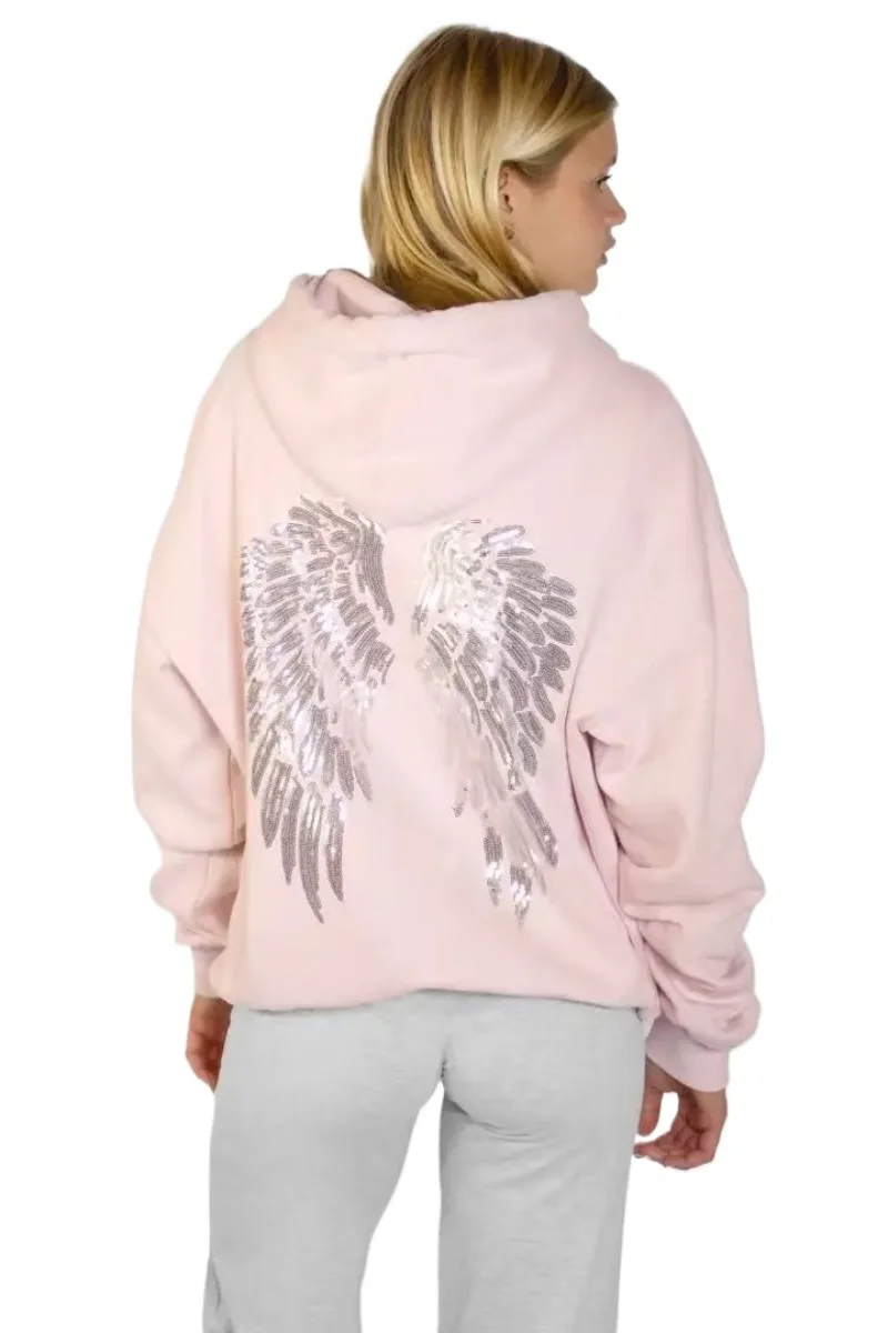 Trendy Creative Hooded Sweatshirt Wing Patterns Chic Designed Fashion Casual Long Sleeved Tops Versatile Women's Autumn Wear