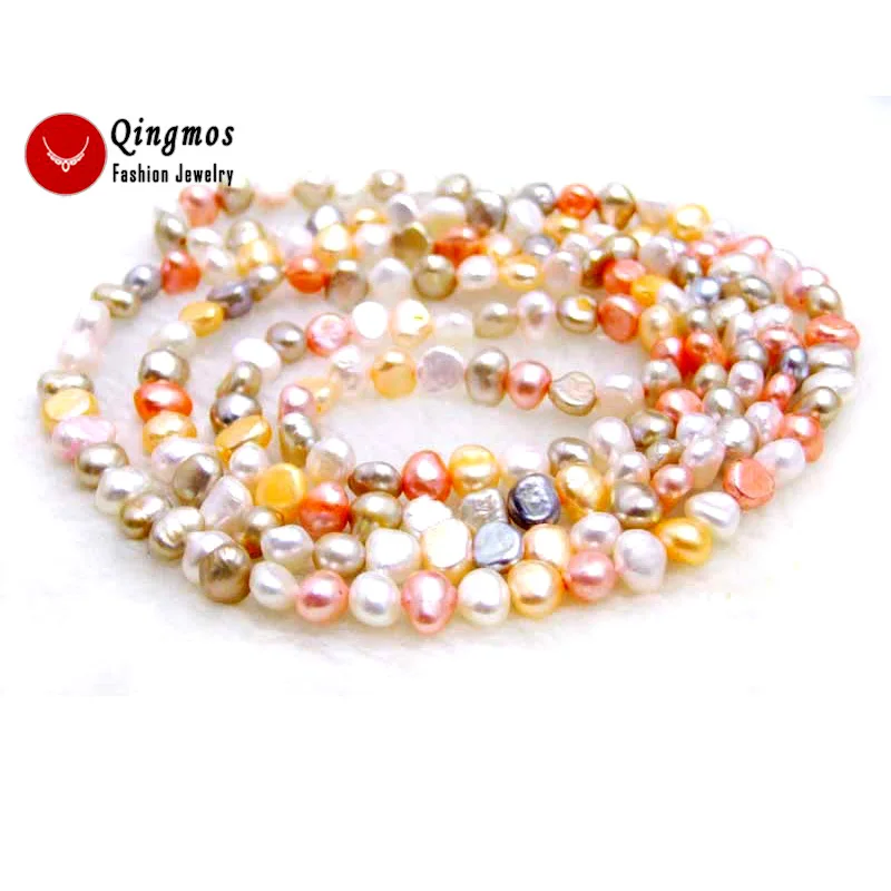 Qingmos Fashion 6-7mm Baroque Natural Freshwater Multicolor Pearl Necklace for Women Long Necklace 40