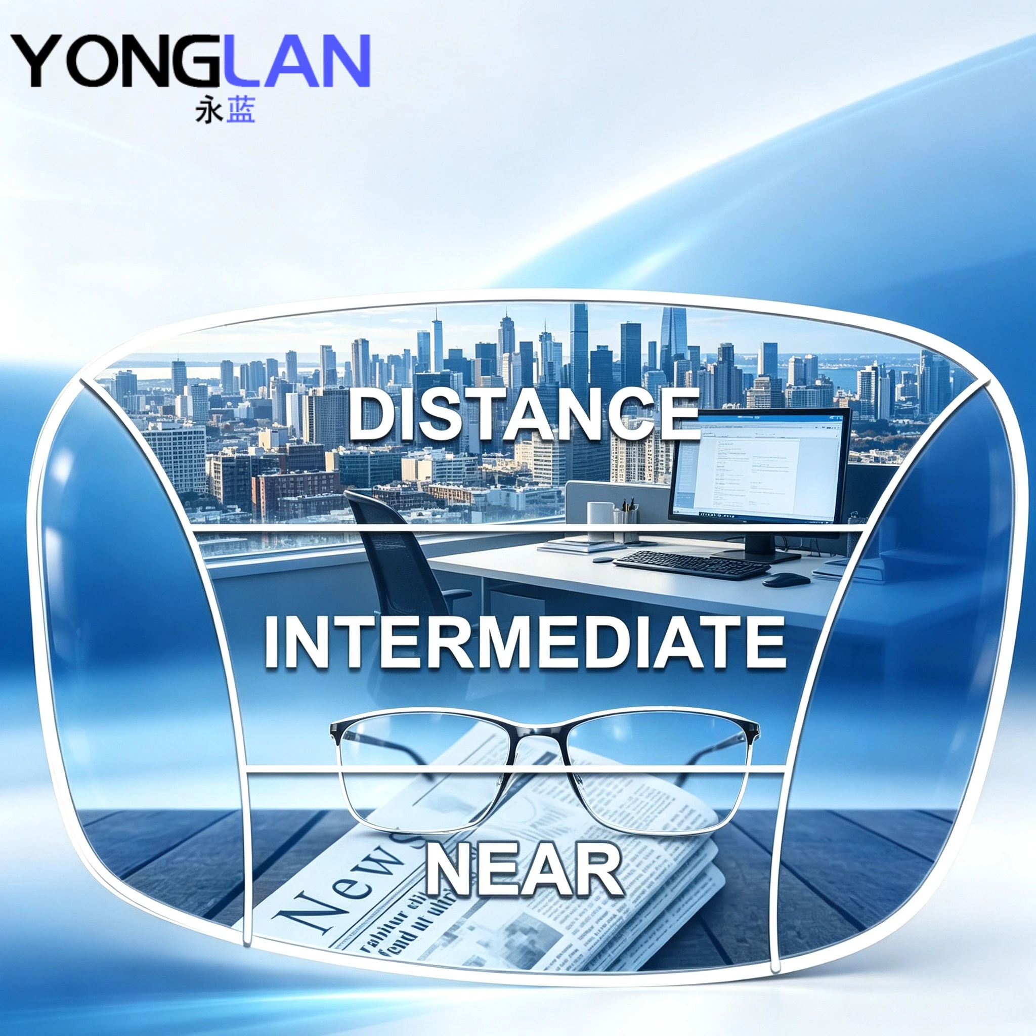 1.56 1.61 1.67 Widest Field of View Progressive Multi-focal Lenses Digital Free Form Myopia  Prescription Lenses Optical Glasses