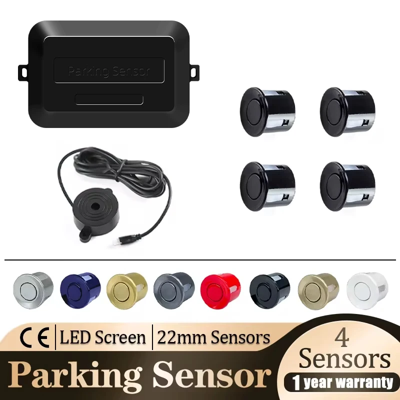 Parking Sensor Kit Buzzer 22mm 4 Sensors Reverse Backup Radar Audible Alert Indicator Probe System 8 Colors 12V