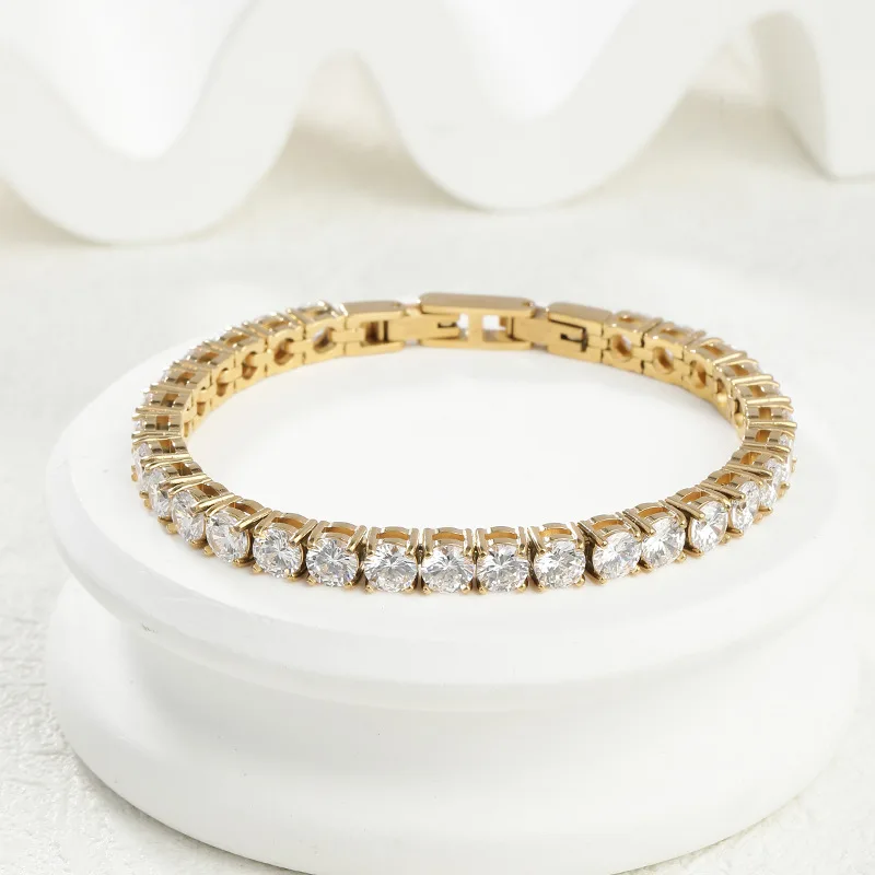 High Quality Stainless Steel 316L Double Clasps Zirconia Tennis Bracelet Hip Hop Jewelry 2.5/3/4/5mm Never Fade Nonallergenic