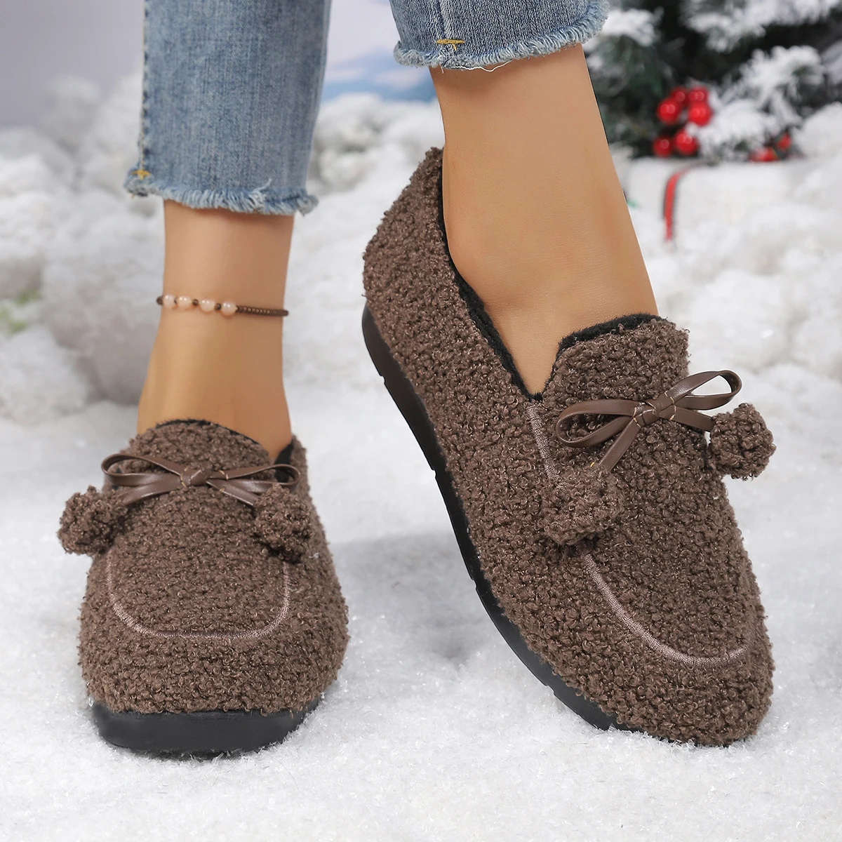 Snow Boot Fur Lined - Sepatu Loafer Wanita Musim Dingin Berbulu