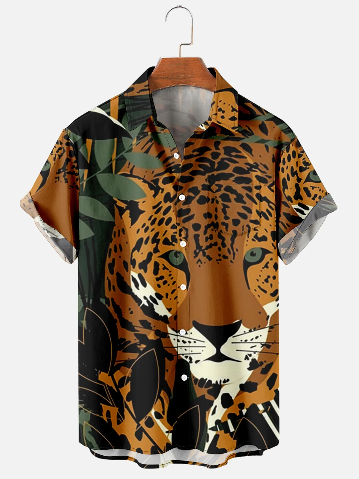 New Hawaii Shirt Cheetah Painted Short Sleeve Vintage Tops with Pocket for Men And Women Casual