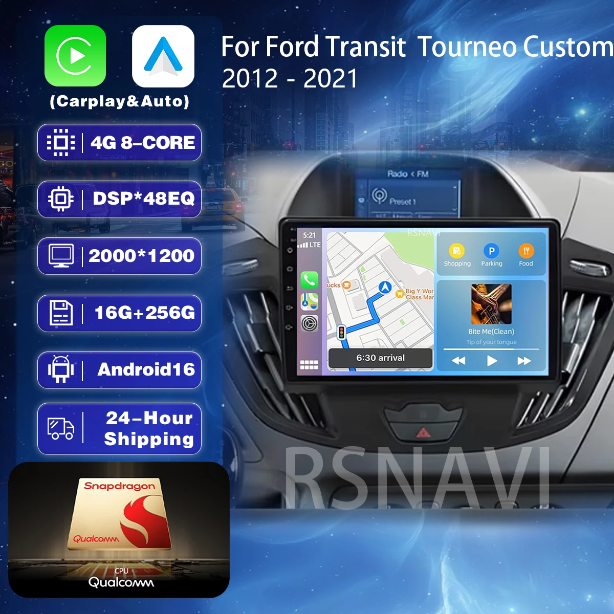 Android 16 For Ford Tourneo Custom 1 I Transit 2012 - 2021 Carplay Auto 2K Screen Car Radio Multimedia Autoradio Head Unit DSP