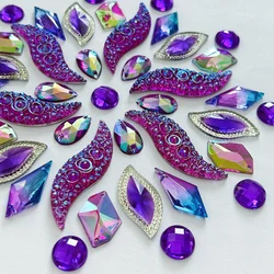 Purple 6 Shapes Mix Flatback Loose Crystals Rhinestones Beads For Sew on Clothes ornament Designer Diy Crafts Evening Dress diy