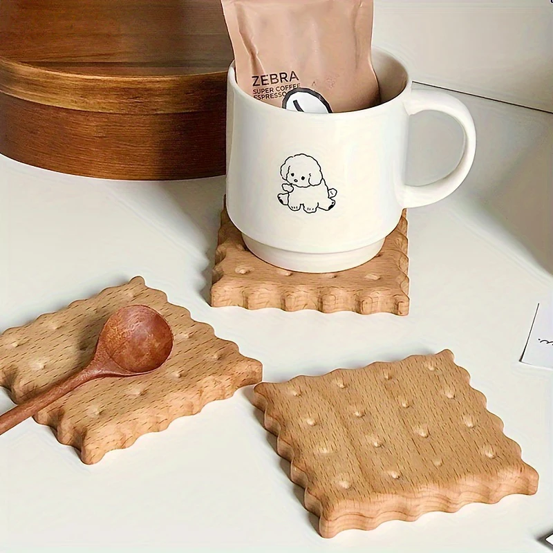 1PC Creative Japanese Coffee Cup Biscuit Solid Wooden Coaster Wooden Heat Insulating Mat Aroma Candle Mat Ins Style Mug Mat