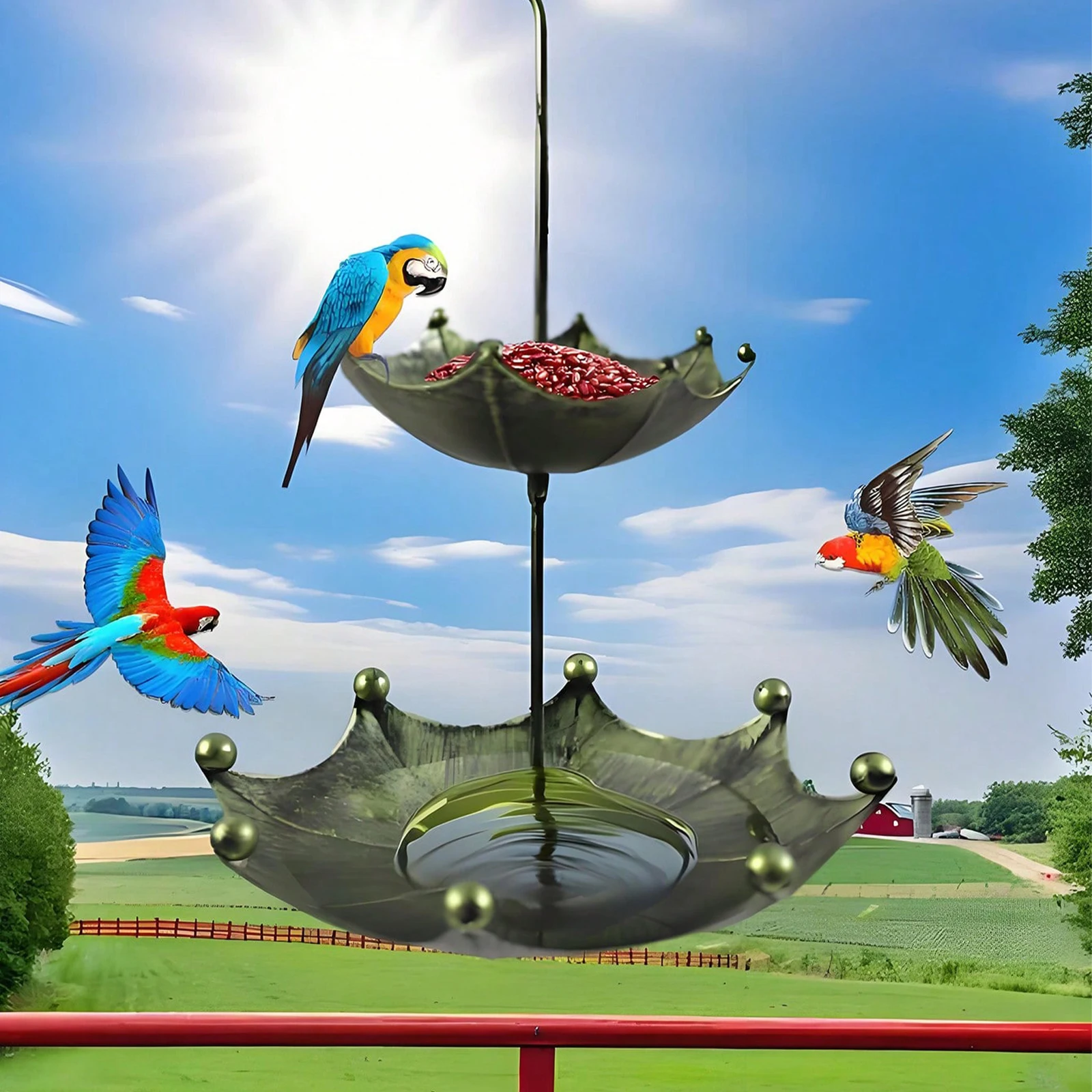 1Pc Antique Umbrella-Shaped Bird Feeder - Outdoor Hanging Bird Bath and Food Bowl, Suitable for Outdoor Gardens, Patios, Backyards, Bird Feeding, Attracting Wildlife, a Gift for Bird Enthusiasts
