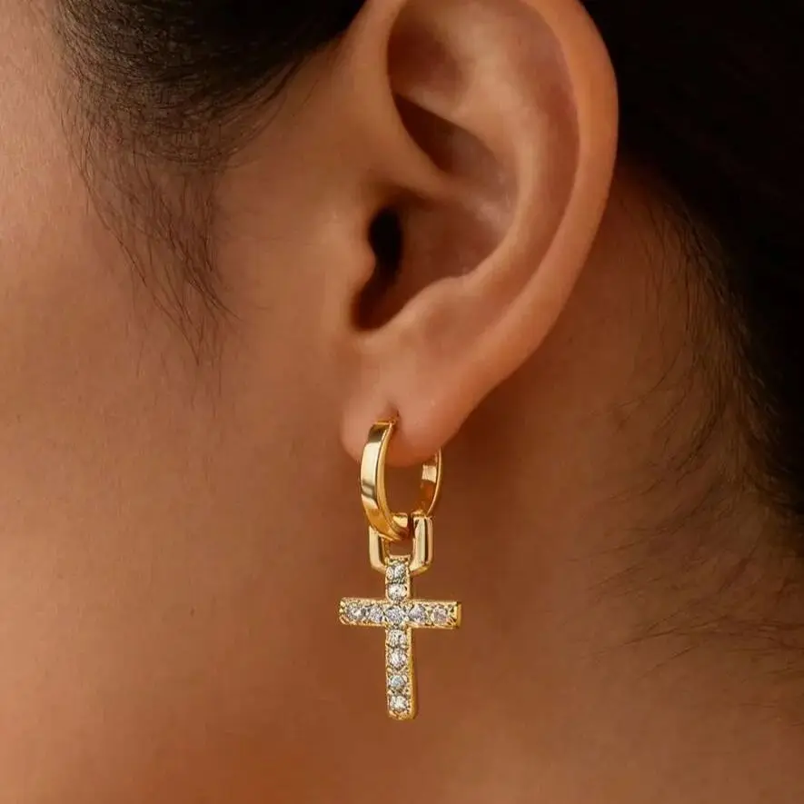 Zircon Cross Dangle Earrings For Women Stainless Steel Cross Earring 2026 Trending Couple Wedding Aesthetic Jewelry aretes