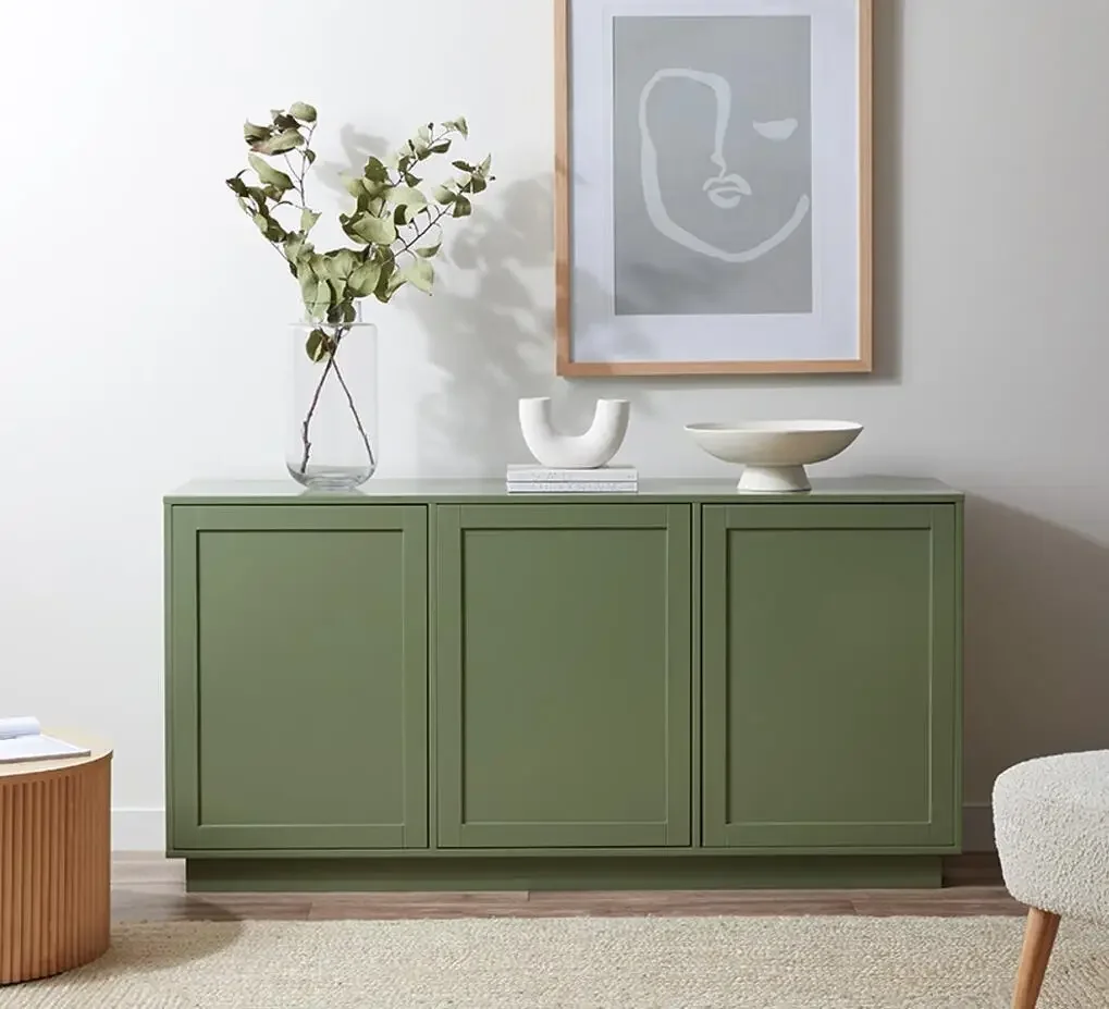 Luxury kitchen living room Sage Green wooden sideboard cabinet buffet cabinets sideboard 3 door storage cabinet