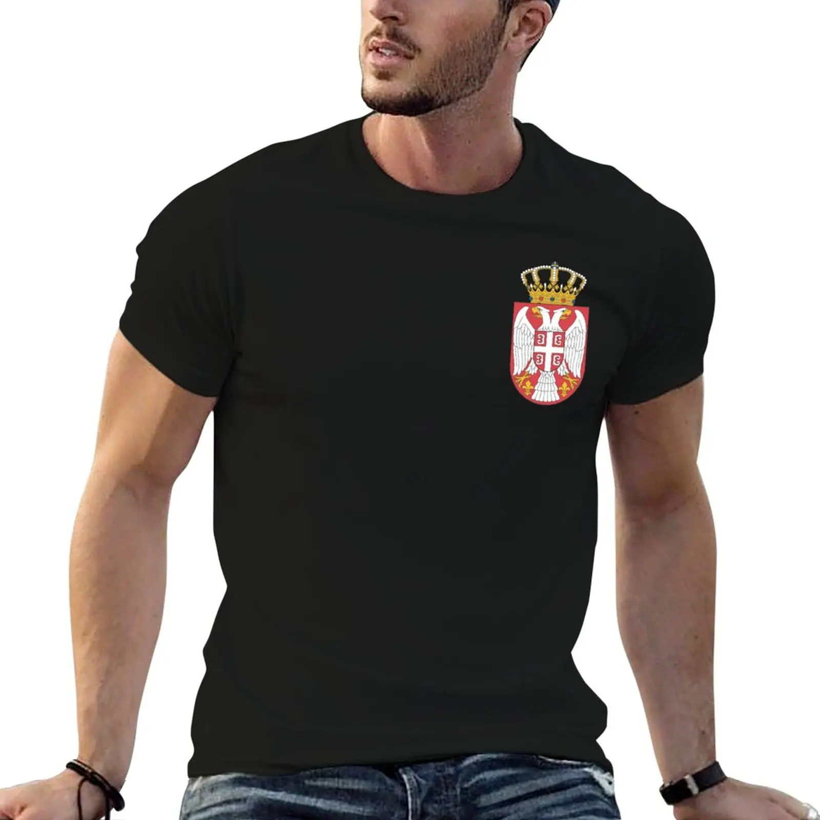 

Coat of arms of Serbia T-Shirt cotton tshirt 100% t shirts for man graphic funny man graphic t shirt T-shirt