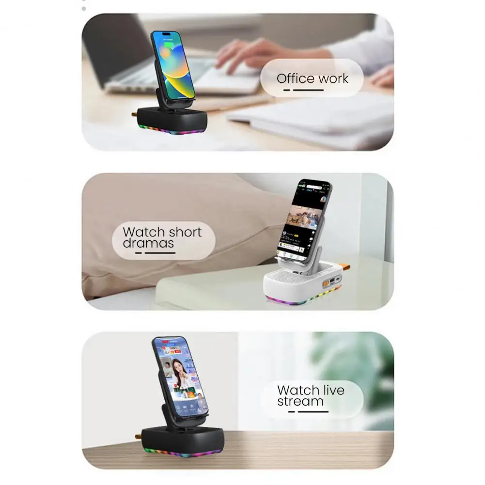 ワイヤレススピーカー 折りたたみ式回転式デスクスタンド Bluetooth スピーカー付き カラフルなアンビエントライト Samsung タブレット用 ワイヤレス Tf