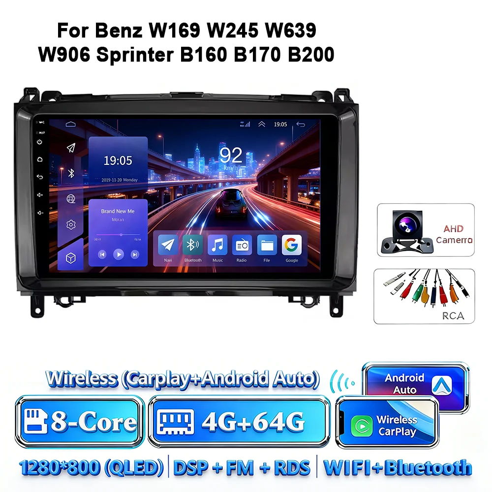 Android 17 autoradio 4G WIFI Carplay voor Mercedes-Benz W169 W245 W639 2005-2012 B160 B200 TPMS DAB OBD 2 DVD GPS touchscreen