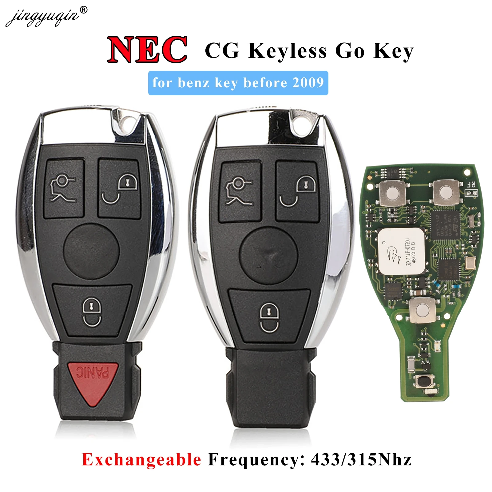 

Jingyuqin NEC Keyless go Дистанционный брелок с 3 кнопками Обновление в стиле BGA для Mercedes-Benz до 2009 года 315 МГц 433 МГц Обменный CG