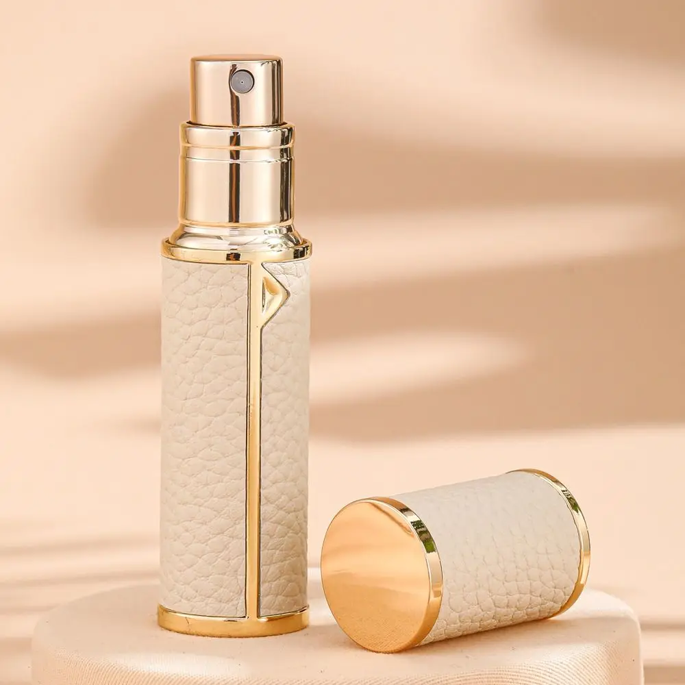 PU Leather Perfume Bottle Lychee Pattern Empty Cosmetic Container Bottom Filling Refillable Parfume Atomizer Bottle Woman