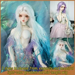 Fairy Mermaid Series 1/6 Bjd Doll Wig White/ Purple Blue Gradient Long Curly Hair Accessories Dress Up Toys for Girls
