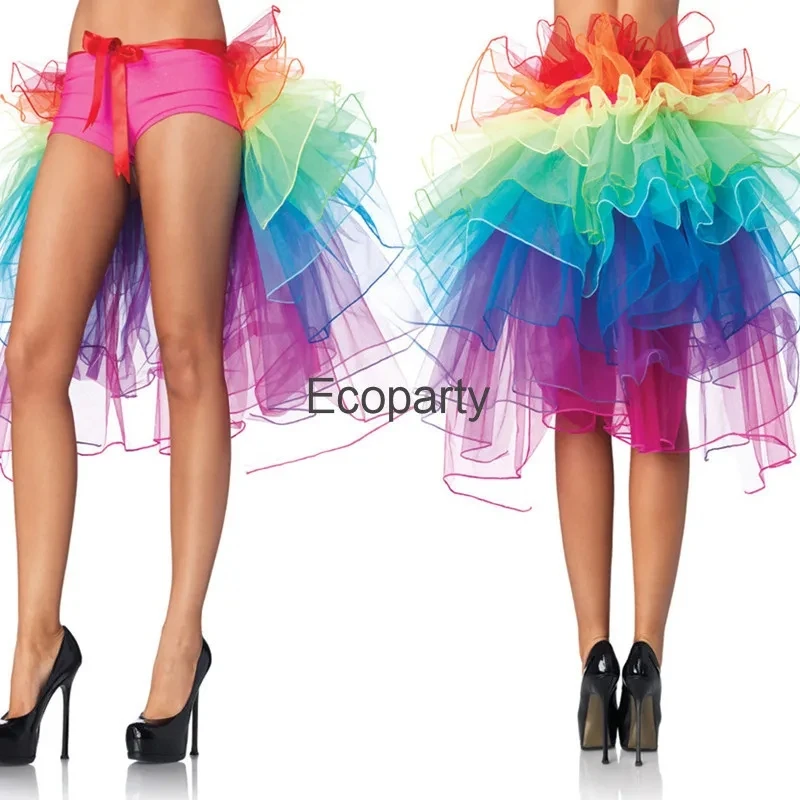 Women Layered Rainbow Bustle Skirt Adult Dreamlike Fancy Ballet Dancewear Tutu Pettiskirt Carnival Colorful Multi-Layers Skirts