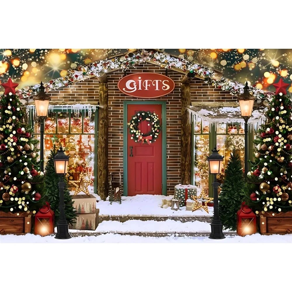 الشتاء عيد الميلاد التصوير خلفية المدخل اكاليل الثلوج شجرة عيد الميلاد الهدايا بريق أضواء الاطفال حفلة صورة خلفية الصورة