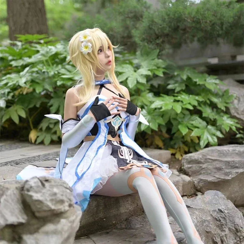 

az15Lumine Game Impact Lumine Cosplay Genshin Costume Dress Wig Outfits Halloween Carnival Costumes for Women Gi