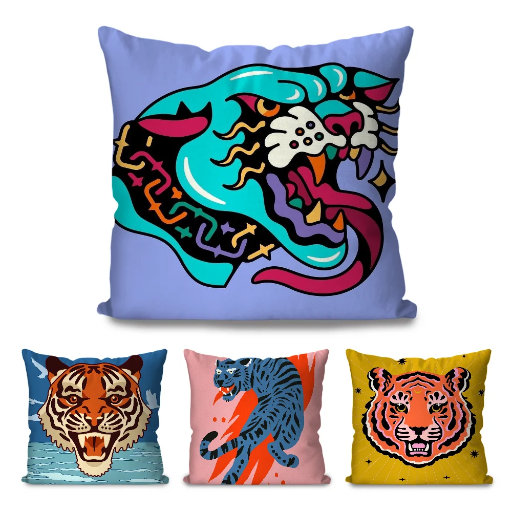 

Cute Lion Tiger Leopard Pillow Case Square Pillow Bedroom Sofa Leisure Comfort Cushion Car Living Room Home Decoration 40X40