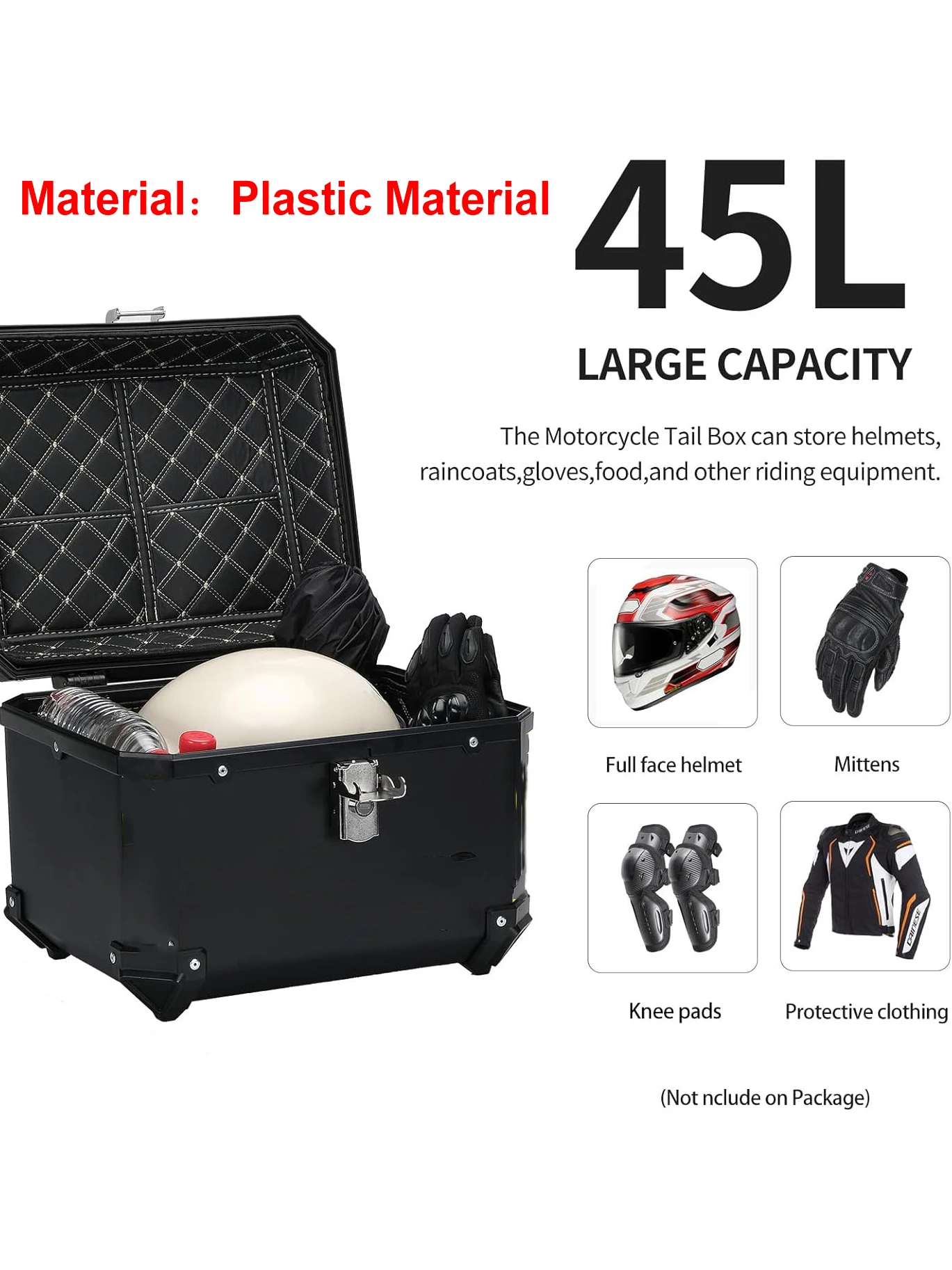 Boîte arrière universelle en plastique pour moto, 45l 57l, boîtier supérieur verrouillable pour bagages, casque supérieur, étanche, Absorption des chocs, support de rangement