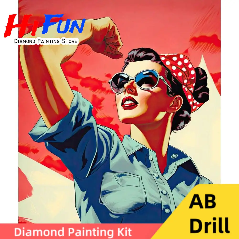 

Rosie The Riveter 5d Diy Diamond Painting AB Drills Iconic Feminist Poster for Empowering Office Bedroom or Living Room Decor