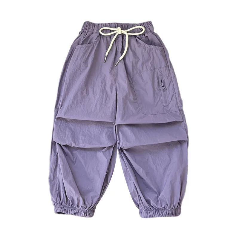 Children's Pocket Work Pants, Leg Binding Pants, Thin Design, 2025 Summer New Item, Boys' Loose Pants