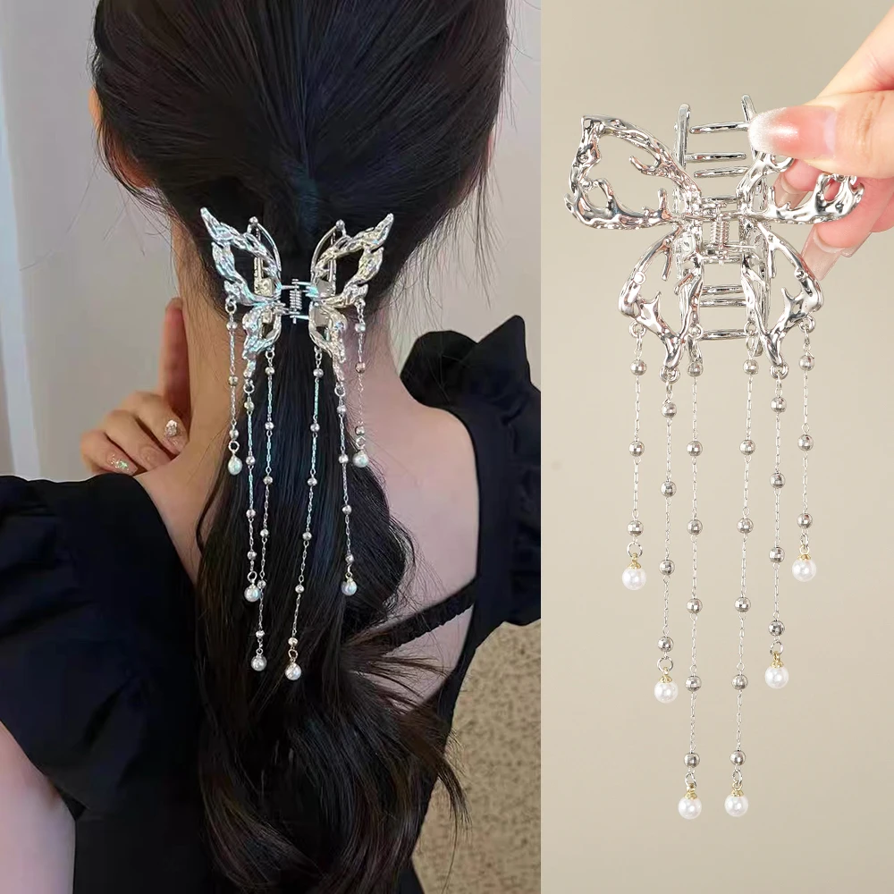 7Cm Vloeibare Vlinder Kwastje Haarklauw Zilver Rave Party Haaraccessoires Haarclip Krab Voor Vrouwen Gilrs Mode Haar Krab Clips