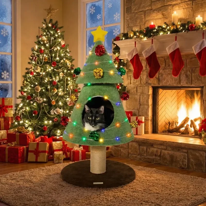 Luxury Christmas Style Cat Tree Customizable Cat Climbing Frame Cat Scratching Post Durable Non-Shedding Carton Indoor Use