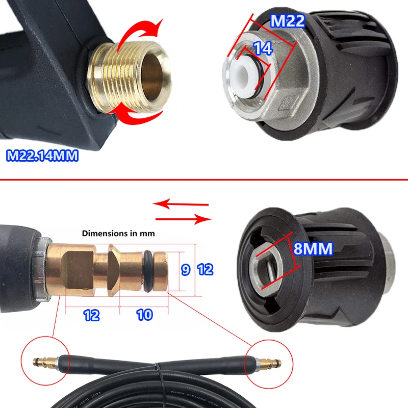 High Pressure Washer Hose Adaptor Connect With Car Washer Outlet Adaptor And Hose For Parkside Karcher Nilfisk  Change Connect