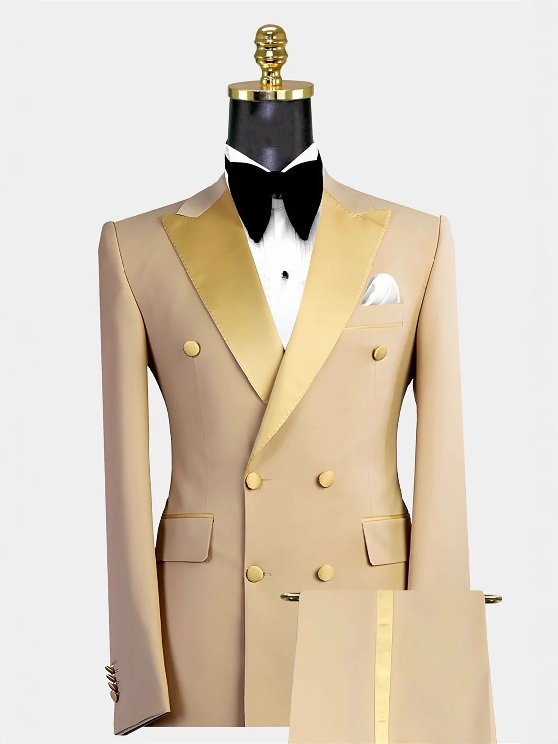 بدلة زفاف رشيقة للرجال، بدلة سهرة مزدوجة الصدر للعشاء المضيف، بدلة رجالية مكونة من قطعتين (سترة + بنطلون) رداء حفلات #2