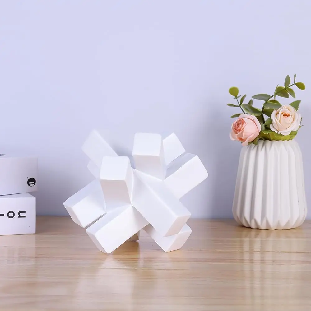 Pernak Kni Dekorasi Simpul Putih untuk Rak, Patung Patung Geometris Putih Rak Benda Dekoratif Modern, Dekorasi Rumah Putih