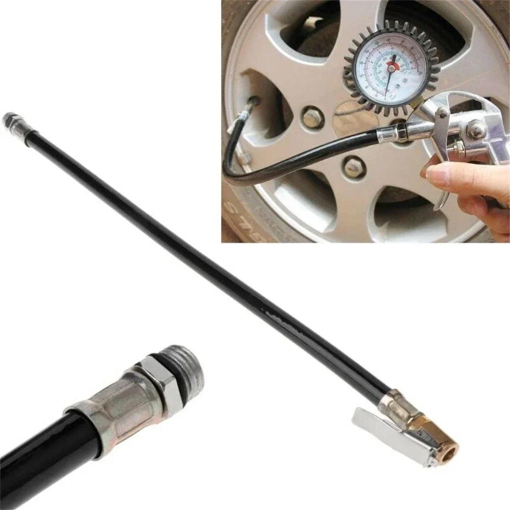 Air Tyre Inflator Pressure Car Auto Tire Hose Pump Gauge Hose Connector Flexible For Automobile Tires Fast Inflatable Rods