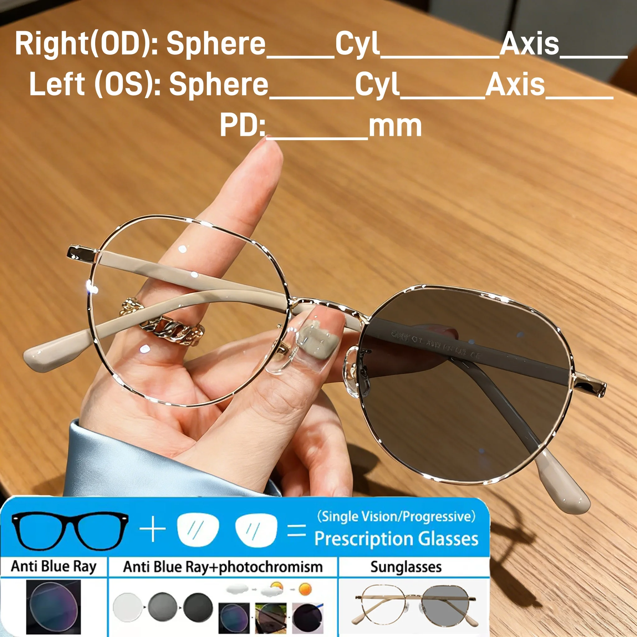 

Фотохромные очки по рецепту для женщин, антибликовые, с защитой от синего света, с изменением цвета, серые, люксовые, на заказ