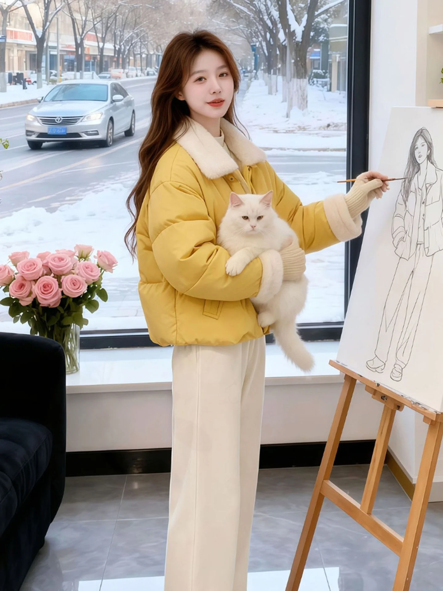 

Цветной хлопковый воротник с меховым воротником ягненка, женское зимнее пальто ort Sle, корейское универсальное хлопковое пальто с высокой модой, верхняя одежда