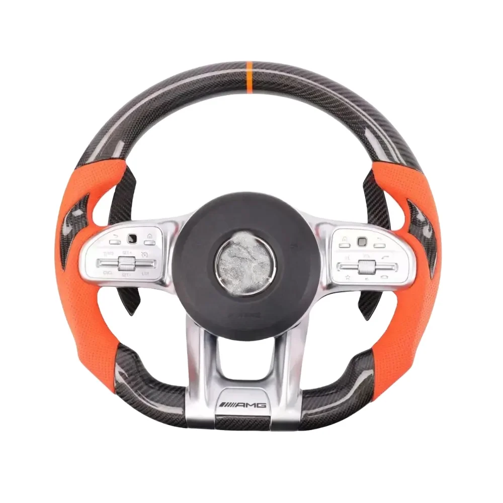 

New Arrival Auto Parts Real Carbon Fiber D-Shape Sports Car Steering Wheel for Benz AMG G63 C63 S63 E63 Made of Leather