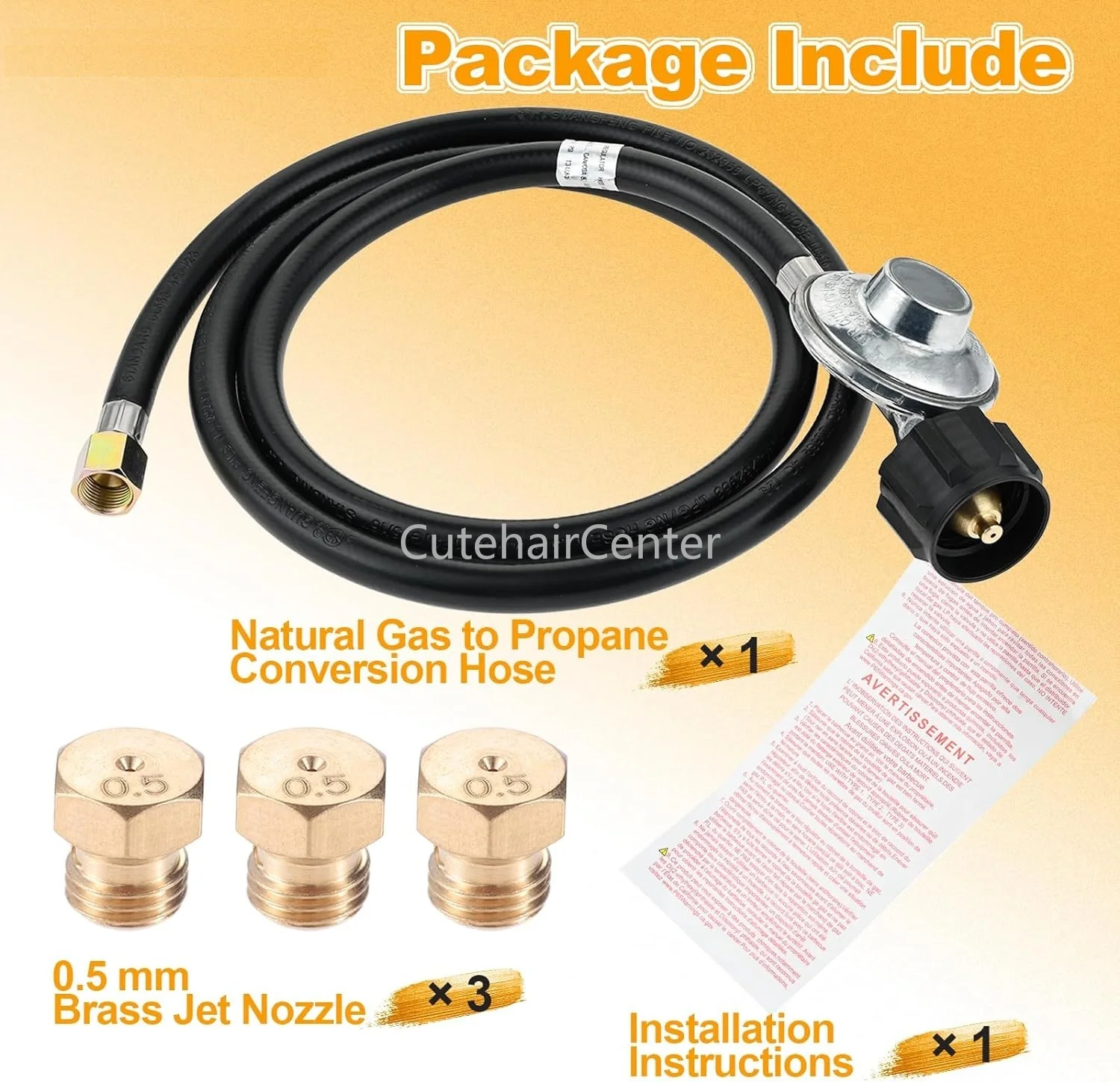 23080901 Natural Gas to Propane LP Conversion Set 5FT Regulator Hose with 0.5mm Orifices fit for Weber Genesis/Genesis II Grills