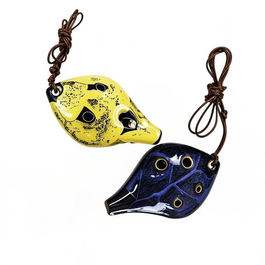 Ocarina w starożytnym chińskim stylu 1 szt., ręcznie wykonany instrument z sześcioma otworami, przyjemny dźwięk, ze smyczą, jak liść — zdjęcie 2