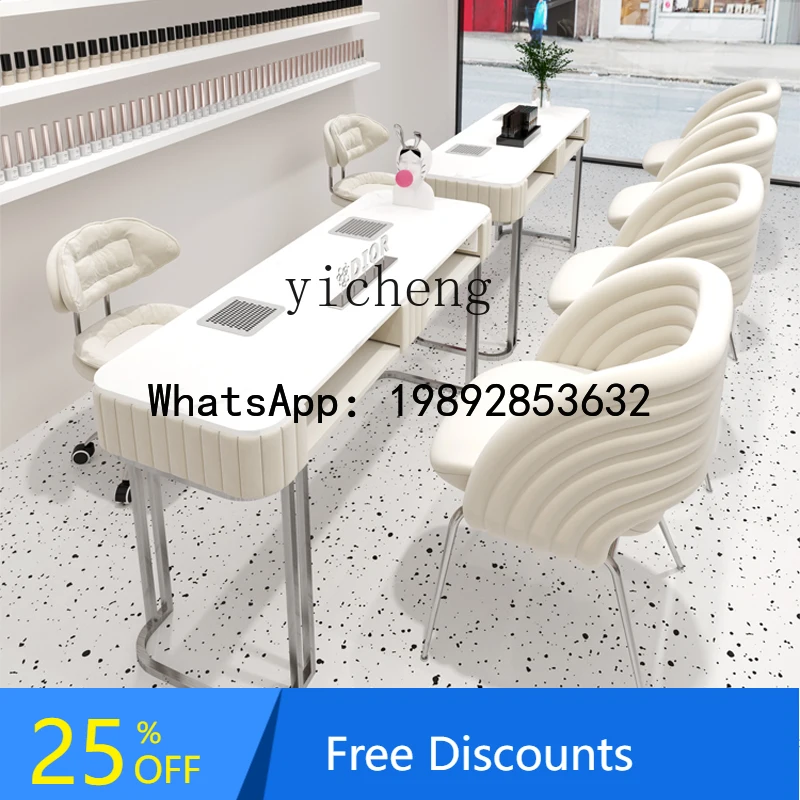 

AA Cream Style Stainless Steel Nail Art Table and Chair Set Embedded with New Vacuum Cleaner No Leak Nail Art Table