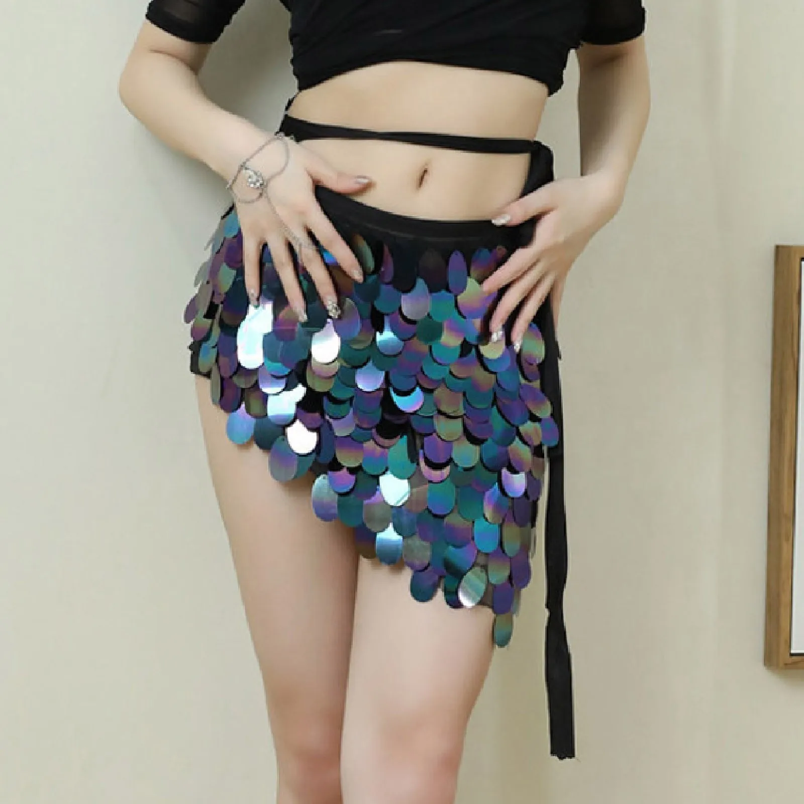 2025 Women Elegant Solid Sequins A Line Mini Skirts Lady Sexy High Waist Slim Short Skirt Female Fashion Belly Dancing Skirts