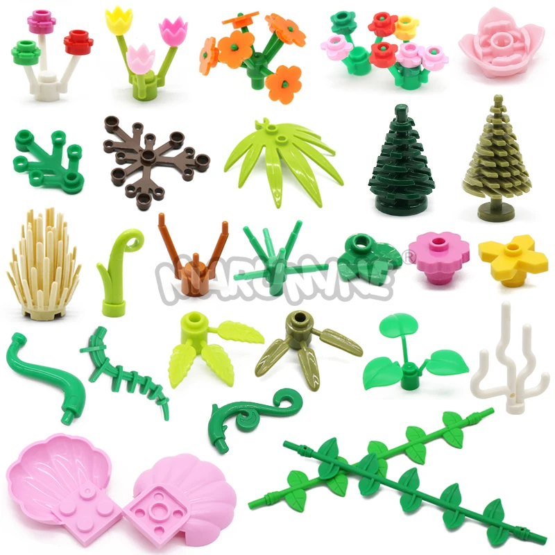 MARUMINE Tree Plant Accessories Garden Parts Building Blocks Flower Green Grass Bush Leaf Jungle DIY MOC Idea Bricks 6064 2471