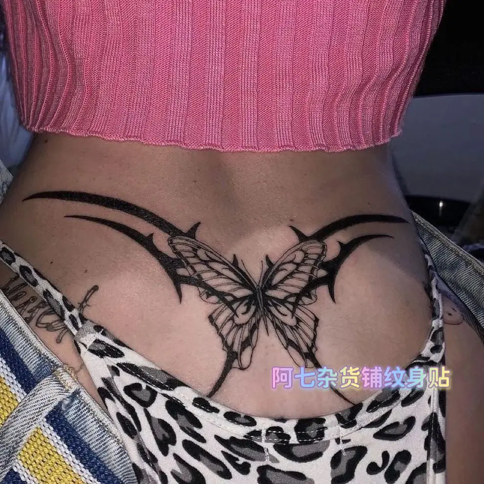 Tato palsu untuk wanita Totem kupu-kupu stiker tato pinggang seksi Tatoo Hotwife Festival seni tato sementara lucu stiker tubuh