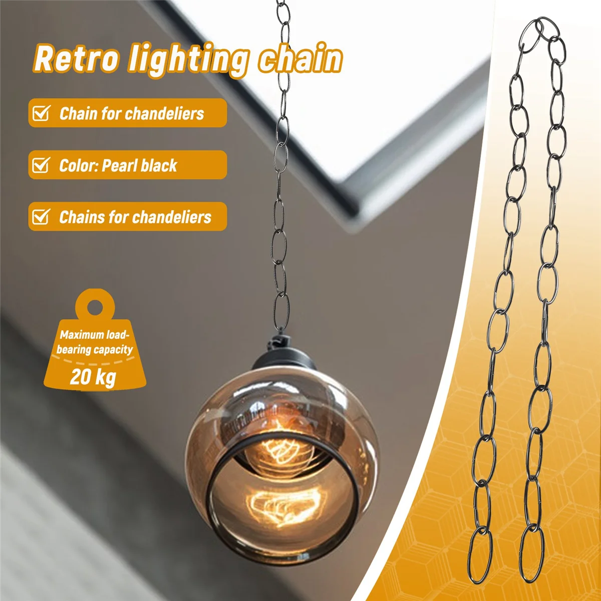 1M Zware Ketting Voor Vintage Kroonluchter Hanglamp, Parelzwart