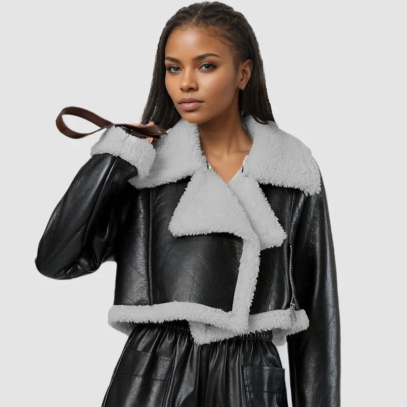 

Streetwear Short Leather Jacket Women Vintage Bomber Jacket Coats Autumn Winter Jackets Outerwears Fashion Women Winter Clothes