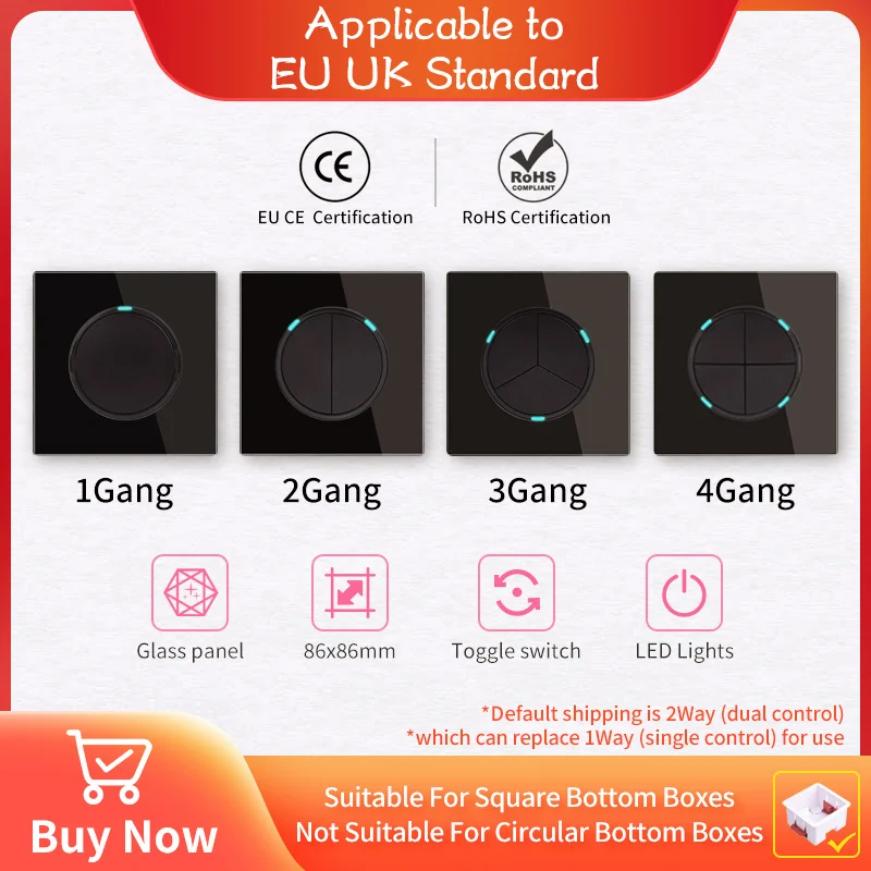 Tempered Glass Panel LED Wall Dot Button Reset Switch EU UK Standard Outlet Fashion Switch USB TypeC Black Wall Switch Socket