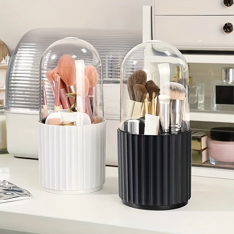 1pcs Makeup Brush Storage Cylinder Rotating Dustproof Desktop Lipstick Powder Brush Bucket Dressing Table Storage Rack Cosmetics