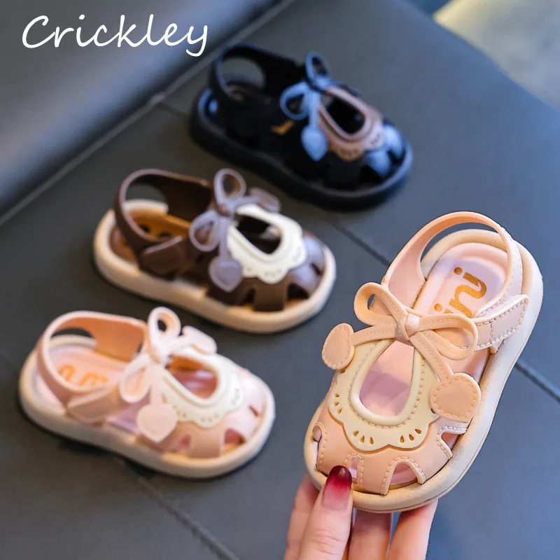 

Summer Bow Cute Baby Girls Sandals PVC Hollow Out Waterproof Children Beach Shoes Hook Loop Non Slip Toddler Kids Sandals